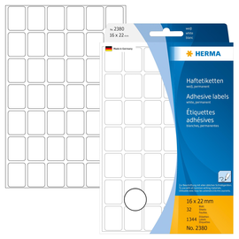 Vielzweck-Etiketten für Handbeschriftung 16x22mm weiß Herma 2380 (PACK=1344 STÜCK) Produktbild