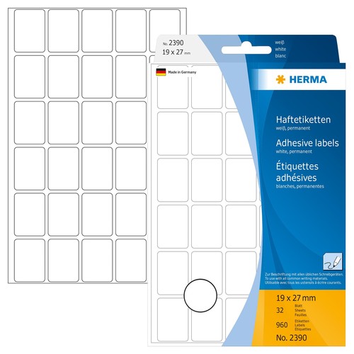 Vielzweck-Etiketten für Handbeschriftung 19x27mm weiß Herma 2390 (PACK=960 STÜCK) Produktbild