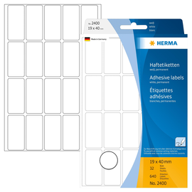 Vielzweck-Etiketten für Handbeschriftung 19x40mm weiß Herma 2400 (PACK=640 STÜCK) Produktbild