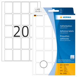 Vielzweck-Etiketten für Handbeschriftung 22x32mm weiß Herma 2430 (PACK=640 STÜCK) Produktbild