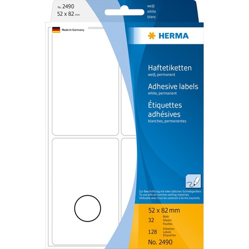Vielzweck-Etiketten für Handbeschriftung 52x82mm weiß Herma 2490 (PACK=128 STÜCK) Produktbild Additional View 1 L