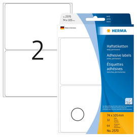 Vielzweck-Etiketten für Handbeschriftung 74x105mm weiß Herma 2570 (PACK=64 STÜCK) Produktbild