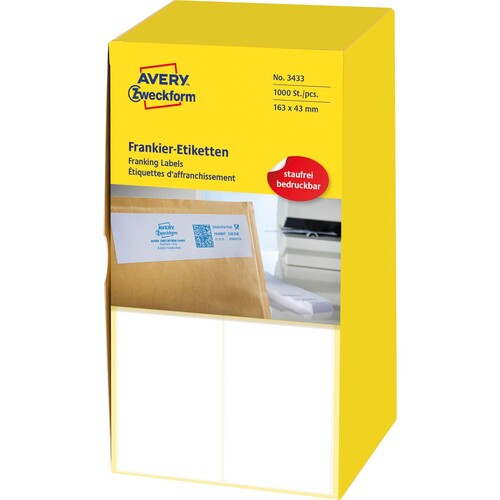 Frankieretiketten doppelt 163x43mm weiß Zweckform 3433 (PACK=1000 STÜCK) Produktbild Front View L