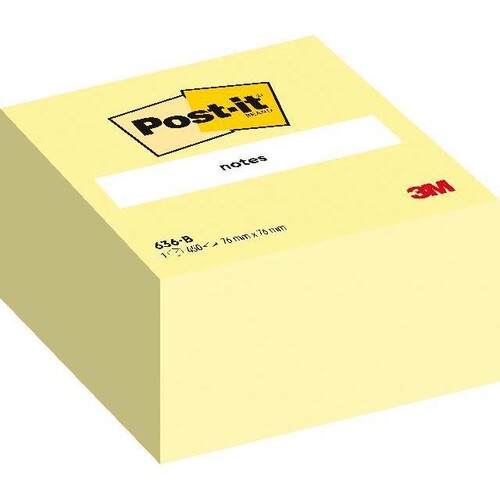 Haftnotizen Post-it Notes Würfel 76x76mm gelb Papier 3M 636B (ST=450 BLATT) Produktbild Additional View 1 L