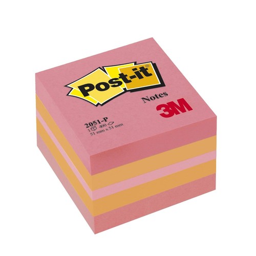 Haftnotizen Post-it Notes Mini Würfel 51x51mm pink Papier 3M 2051-P (ST=400 BLATT) Produktbild