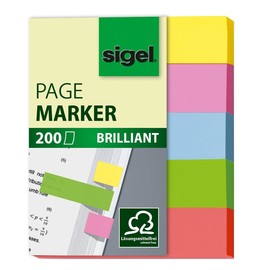 Haftmarker Brilliant Mini 50x12mm 5 Grundfarben Papier Sigel HN625 (PACK=5x 40 STÜCK) Produktbild