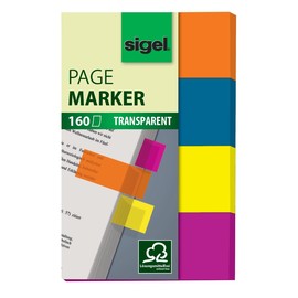 Haftmarker Film 50x20mm 4 Leuchtfarben transparent Sigel HN614 (PACK=4x 40 STÜCK) Produktbild