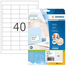 Etiketten PREMIUM Inkjet+Laser+Kopier 48,5x25,4mm auf A4 Bögen weiß permanent Herma 4357 (PACK=1000 STÜCK) Produktbild