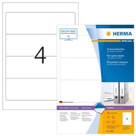 Rückenschilder zum Bedrucken 61x192mm kurz breit auf A4 Bögen weiß selbstklebend Herma 4284 (PACK=400 STÜCK) Produktbild