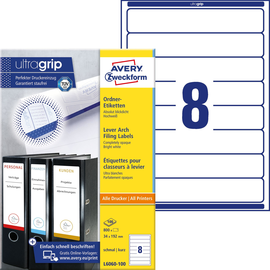 Rückenschilder zum Bedrucken 34x192mm kurz schmal auf A4 Bögen weiß selbstklebend Zweckform L6060-100 (PACK=800 STÜCK) Produktbild