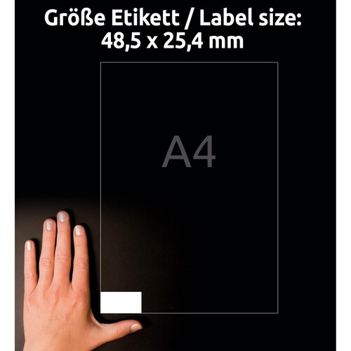 Etiketten Inkjet+Laser+Kopier 48,5x25,4mm auf A4 Bögen weiß Zweckform 4780 (PACK=1200 STÜCK) Produktbild Additional View 6 L