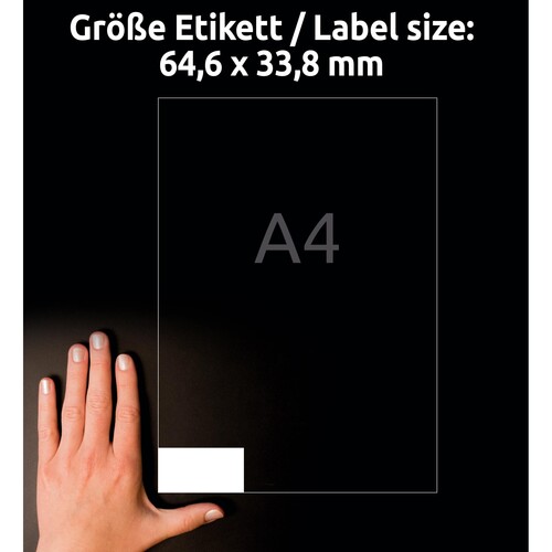 Etiketten Inkjet+Laser+Kopier 64,4x33,8mm auf A4 Bögen weiß Zweckform 3658 (PACK=2400 STÜCK) Produktbild Additional View 6 L