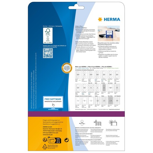Video-Etiketten Inkjet+Laser+Kopier 78,7x46,6mm auf A4 Bögen weiß permanent Herma 5070 (PACK=300 STÜCK) Produktbild Additional View 1 L