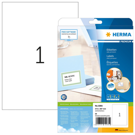 Etiketten PREMIUM Inkjet+Laser+Kopier 210x297mm A4 weiß permanent Herma 5065 (PACK=25 STÜCK) Produktbild