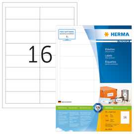 Etiketten PREMIUM Inkjet+Laser+Kopier 96,5x33,8mm auf A4 Bögen weiß permanent Herma 4619 (PACK=3200 STÜCK) Produktbild