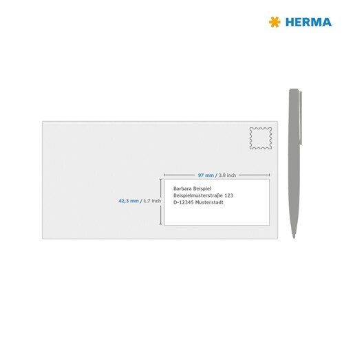 Etiketten PREMIUM Inkjet+Laser+Kopier 97x42,3mm auf A4 Bögen weiß permanent Herma 4623 (PACK=2400 STÜCK) Produktbild Additional View 2 L