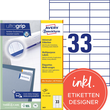 Etiketten Inkjet+Laser+Kopier 70x25,4mm auf A4 Bögen weiß Zweckform 3421 (PACK=3300 STÜCK) Produktbild