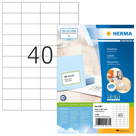 Etiketten PREMIUM Inkjet+Laser+Kopier 52,5x29,7mm auf A4 Bögen weiß permanent Herma 4461 (PACK=4000 STÜCK) Produktbild