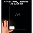 Adress-Etiketten Laser+Kopier 63,5x38,1mm auf A4 Bögen weiß Zweckform L7160-40 (PACK=840 STÜCK) Produktbild Additional View 6 S