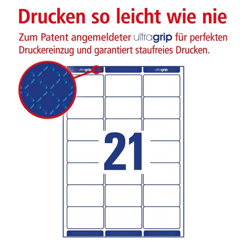 Adress-Etiketten Laser+Kopier 63,5x38,1mm auf A4 Bögen weiß Zweckform L7160-40 (PACK=840 STÜCK) Produktbild Additional View 3 L