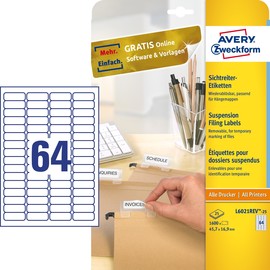 Sichtreiter-Etiketten Inkjet+Laser 45,7x16,9mm auf A4 Bögen weiß wiederablösbar Zweckform L6021REV-25 (PACK=1600 STÜCK) Produktbild