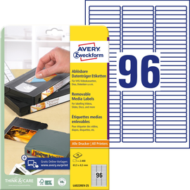 Data Cartridge Etiketten Inkjet+Laser+ Kopier 63,5x8,5mm auf A4 Bögen weiß wiederablösbar Zweckform L6022REV-25 (PACK=2400 STÜCK) Produktbild