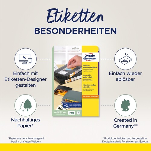Data Cartridge Etiketten Inkjet+Laser+ Kopier 63,5x8,5mm auf A4 Bögen weiß wiederablösbar Zweckform L6022REV-25 (PACK=2400 STÜCK) Produktbild Additional View 3 L