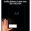 Etiketten Inkjet+Laser+Kopier 105x42,3mm auf A4 Bögen weiß Zweckform 3653 (PACK=1400 STÜCK) Produktbild Additional View 6 S
