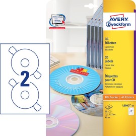 CD-Etiketten Inkjet+Laser+Kopier 117mm ø auf A4 Bögen weiß Zweckform L6043-25 (PACK=50 STÜCK) Produktbild