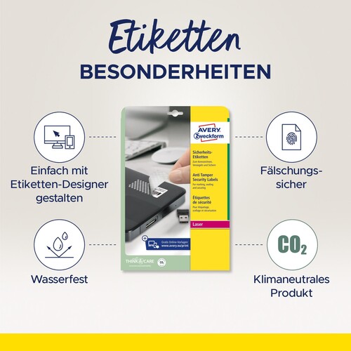 Sicherheits-Etiketten Laser+Kopier 45,7x21,2mm auf A4 Bögen weiß Polyester Zweckform L6113-20 (PACK=960 STÜCK) Produktbild Additional View 3 L