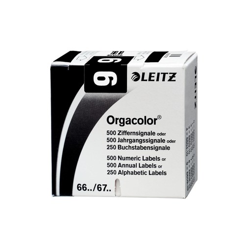 Ziffernsignale 9 Orgacolor auf Rolle 30x23mm schwarz selbstklebend Leitz 6609-10-00 (SCH=500 STÜCK) Produktbild Front View L
