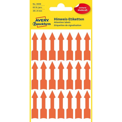 Hinweis-Etiketten PFEIL 39x9mm leuchtrot Zweckform 3008 (BTL=63 STÜCK) Produktbild
