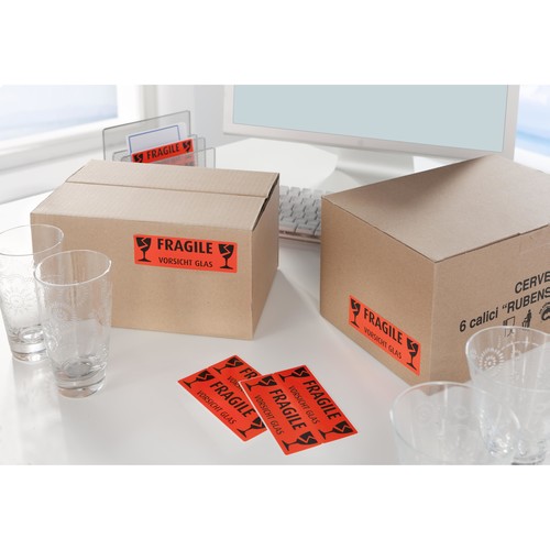 Hinweis-Etiketten VORSICHT GLAS 119x38mm orange/schwarz Zweckform 3050 (BTL=10 STÜCK) Produktbild Additional View 2 L