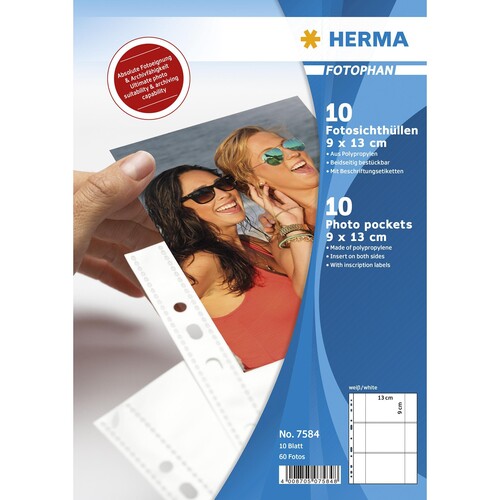 Fotohüllen Fotophan A4 für 9x13cm quer weiß Kunststoff Herma 7584 (PACK=10 STÜCK) Produktbild Front View L
