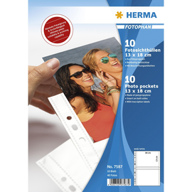 Fotohüllen Fotophan A4 für 13x18cm quer weiß Kunststoff Herma 7587 (PACK=10 STÜCK) Produktbild