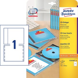 CD-Einleger Inkjet+Laser+Kopier für Jewelcase 151x118mm auf A4 Bögen weiß Zweckform C32250-25 (PACK=25 STÜCK) Produktbild