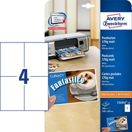 Postkarten Inkjet+Laser+Kopier 148x105mm auf A4 Bögen weiß matt Zweckform C32252-25 (PACK=100 STÜCK) Produktbild