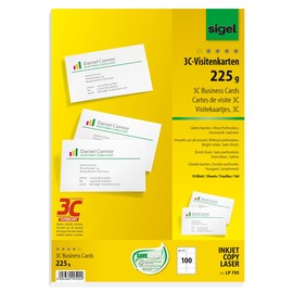 Visitenkarten Inkjet+Laser+Kopier 85x55mm 225g weiß glatte Kanten Sigel LP795 (PACK=100 STÜCK) Produktbild