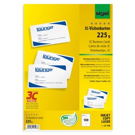 Visitenkarten Inkjet+Laser+Kopier 85x55mm 225g weiß glatte Kanten Sigel LP798 (PACK=100 STÜCK) Produktbild