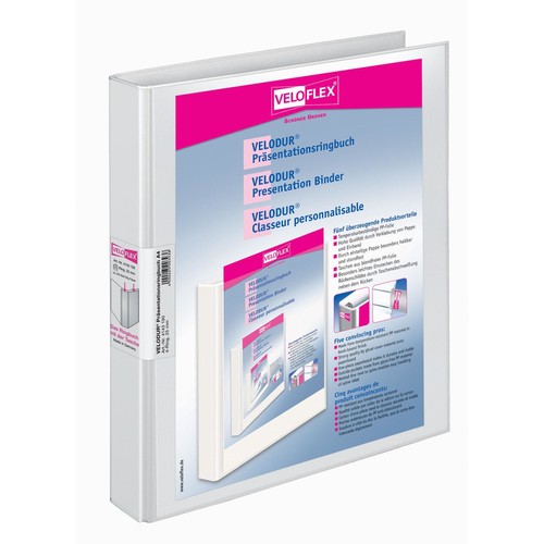 Präsentationsringbuch Velodur mit Sichttaschen A4 Überbreite 4Ringe Ringe-Ø25mm weiß PP Veloflex 4143190 Produktbild