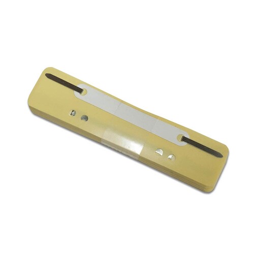 Einhänge-Heftstreifen kurz mit Kunststoff-Deckschiene 34x150mm gelb PP BestStandard (PACK=25 STÜCK) Produktbild Front View L