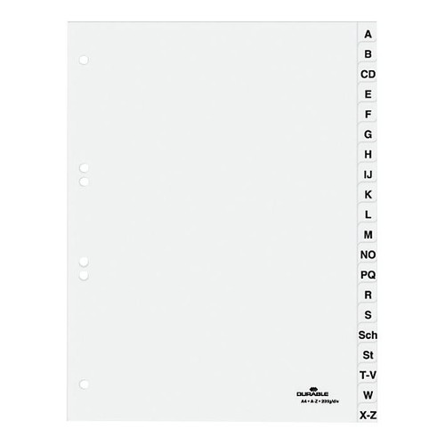 Register A-Z A4 230x297mm weiß Plastik Durable 6150-02 Produktbild Front View L