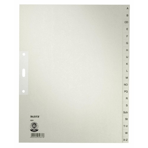 Register A-Z A4 überbreit 240x300mm grau Papier Leitz 1201-00-85 Produktbild Front View L