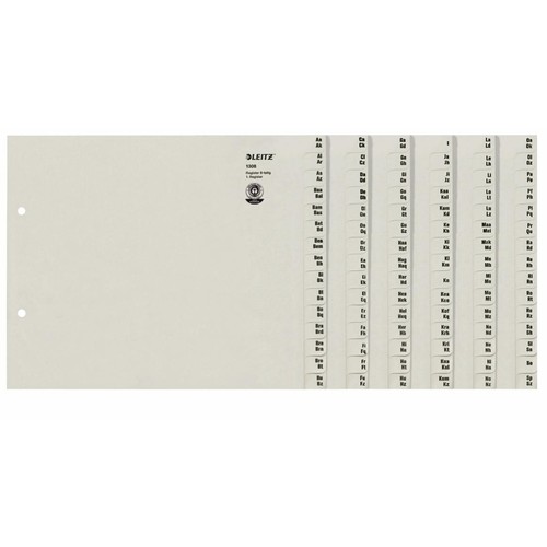 Registerserie A4 halbe Höhe überbreit A-Z 240x200mm für 8 Ordner grau Papier Leitz 1308-00-85 Produktbild Front View L