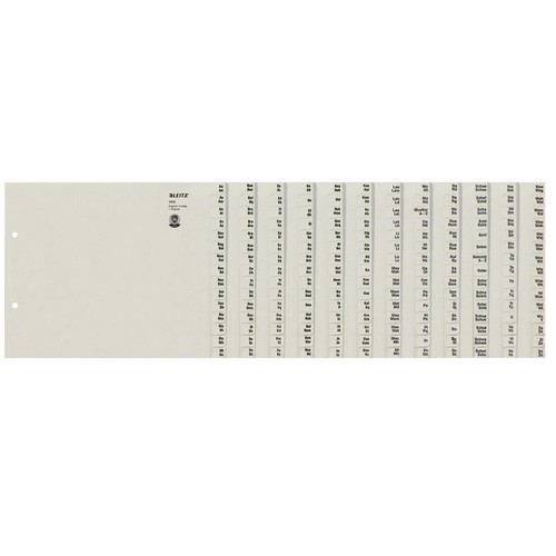 Registerserie A4 halbe Höhe überbreit A-Z 240x200mm für 12 Ordner grau Papier Leitz 1312-00-85 Produktbild Front View L