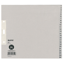 Registerserie A4 halbe Höhe überbreit 240x200mm Zahlen 1-25 grau Papier Leitz 1381-00-85 Produktbild