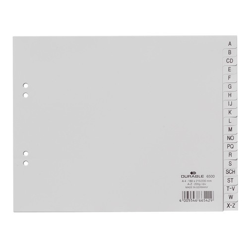 Register A-Z A4 halbe Höhe 230x180mm grau Plastik BestStandard 6500-10 Produktbild Front View L
