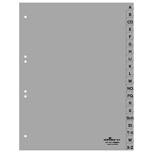 Register A4 Buchstaben A-Z grau Plastik BestStandard Produktbild Front View L