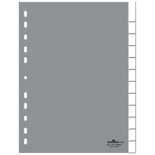 Register Blanko A4 mit Taben 230x297mm 12-teilig grau Plastik Durable 6410-10 Produktbild Front View L
