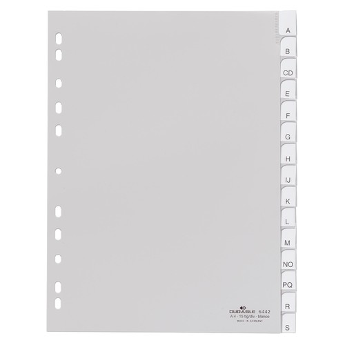 Register Blanko A4 mit Taben 230x297mm 15-teilig grau Plastik Durable 6442-10 Produktbild Front View L